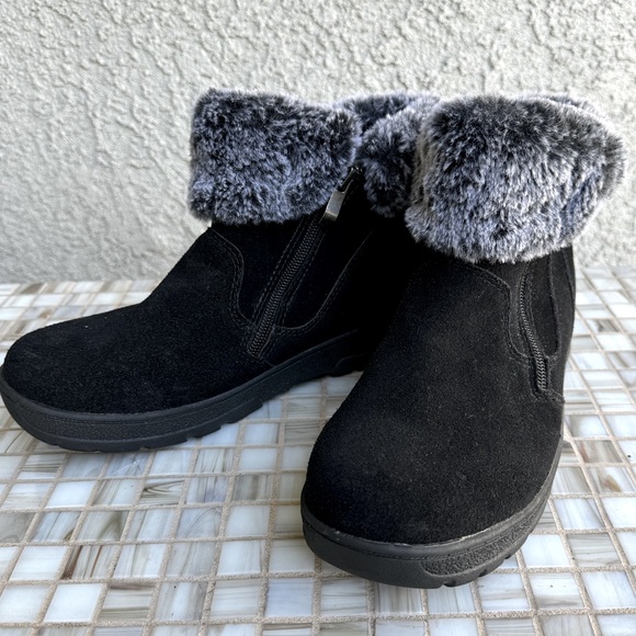 SPORTO Fur Cuff Ankle Boot with Double Zippers - Black & Gray - Size 8 - Picture 2 of 7